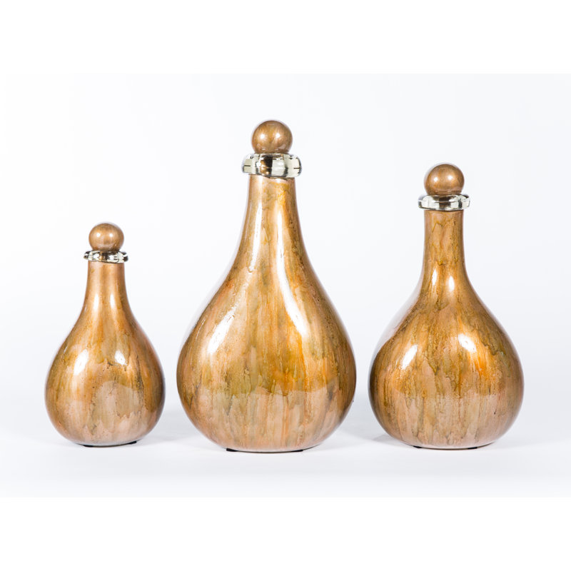 Prima Design Source 3 Piece Brown/Gold Glass Decorative Bottle Set